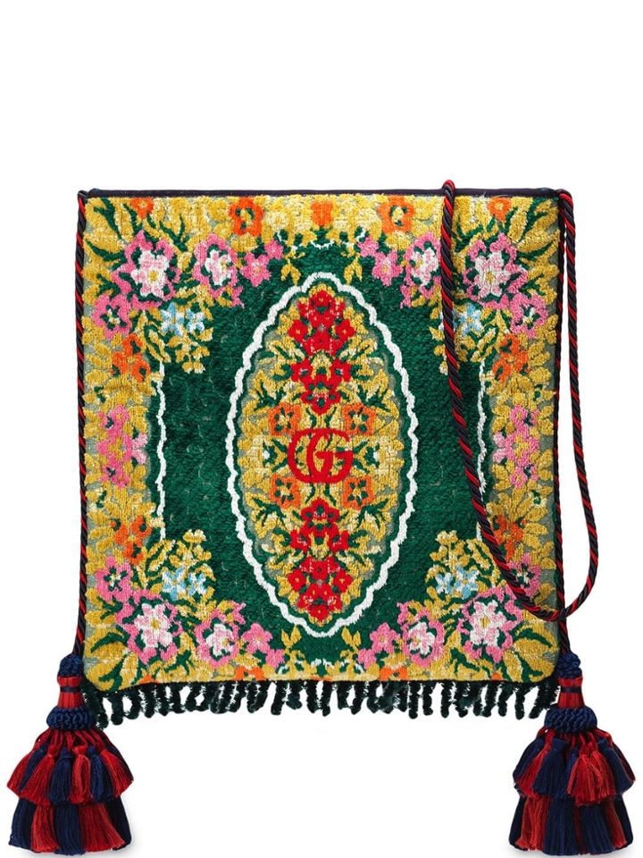 Gucci Floral Velvet Jacquard Messenger - Green