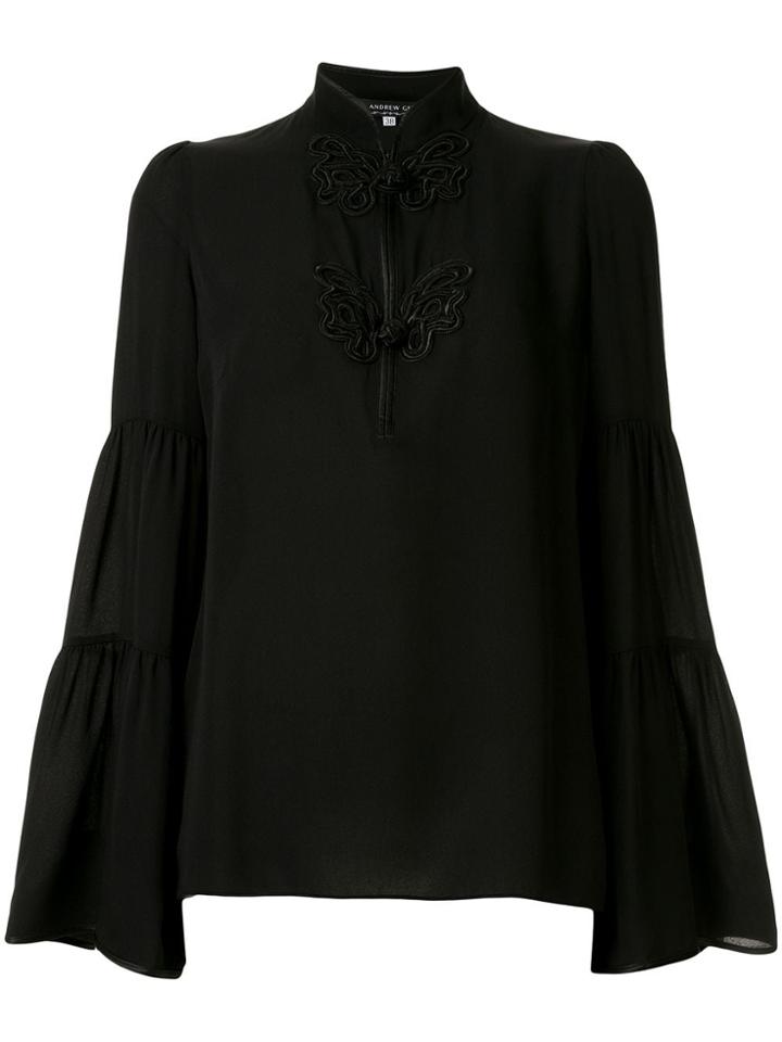Andrew Gn Woven High Neck Ls Blouse Andrew Gn - Black