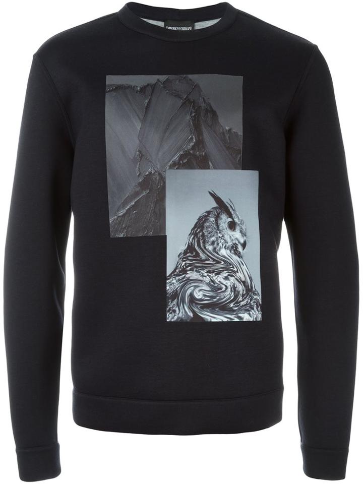 Emporio Armani Photo Print Sweatshirt, Men's, Size: Medium, Blue, Viscose/polyester