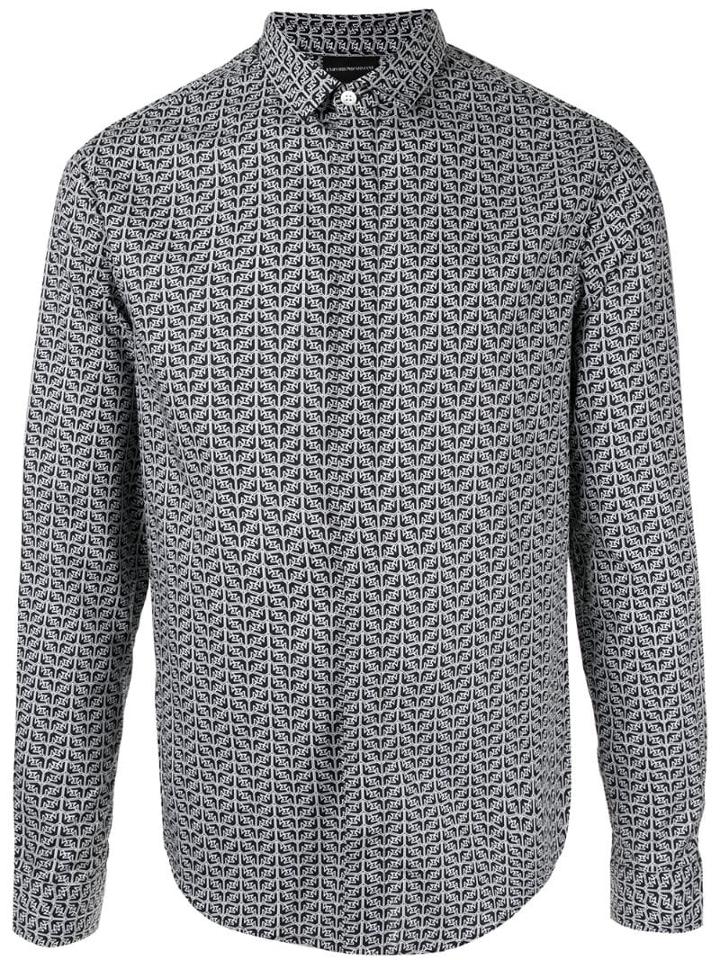 Emporio Armani Long-sleeved Logo Print Shirt - Black