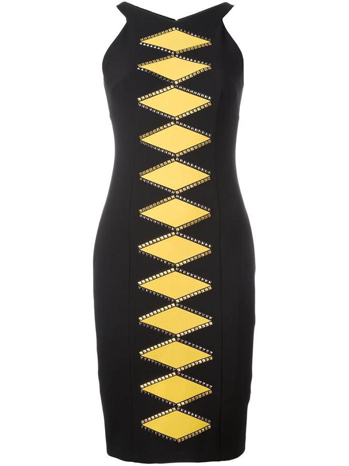 Versace Collection Geometric Print Fitted Dress, Women's, Size: 38, Black, Polyester/viscose/cotton/spandex/elastane