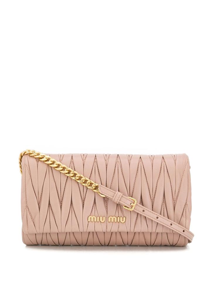 Miu Miu Matelassé Nappa Leather Shoulder Bag - Brown