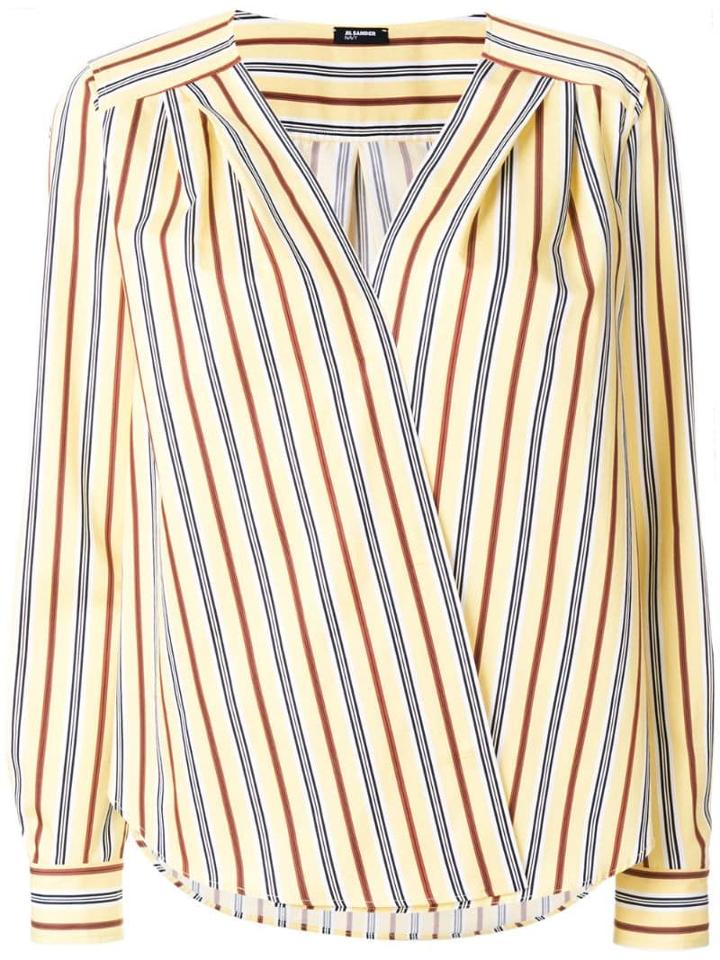 Jil Sander Navy Striped Wrap Front Blouse - Yellow