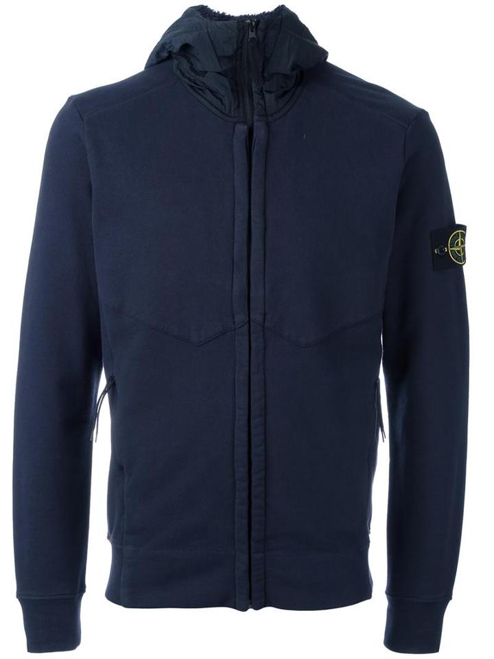 Stone Island Zipped Hoodie, Men's, Size: Xl, Blue, Cotton/polyurethane Resin/polyamide