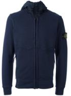 Stone Island Zipped Hoodie, Men's, Size: Xl, Blue, Cotton/polyurethane Resin/polyamide