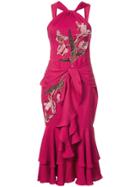 Patbo Sequin Embroidered Ruffled Halter Dress - Pink & Purple