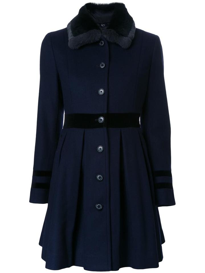 Loveless Pleated Fitted Coat, Women's, Size: 36, Blue, Lambs Wool