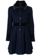 Loveless Pleated Fitted Coat, Women's, Size: 36, Blue, Lambs Wool