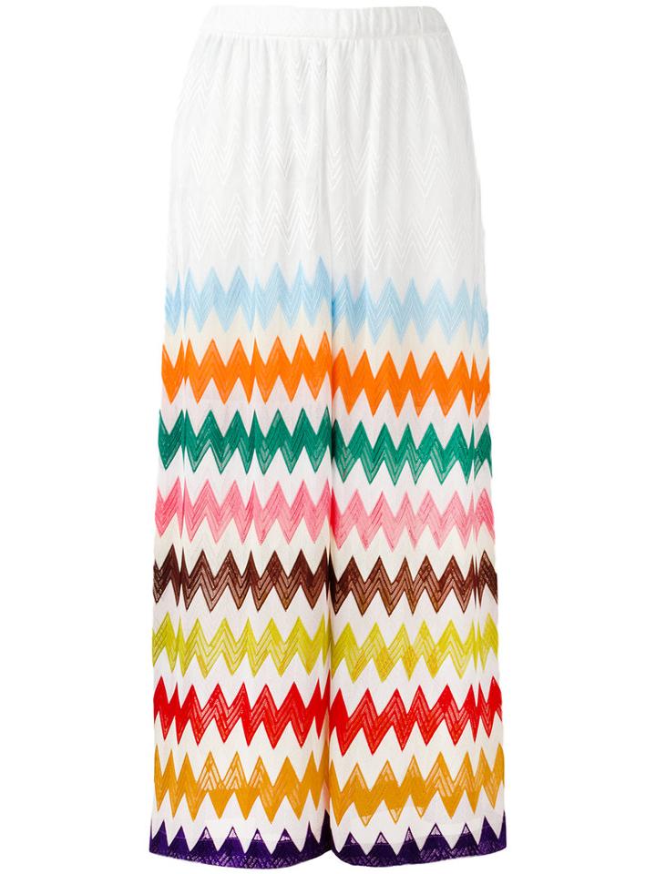 Missoni Zig-zag Wide-legged Cropped Trousers, Women's, Size: 42, White, Viscose