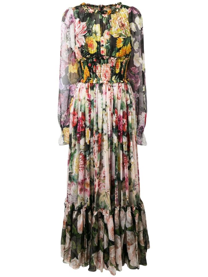 Dolce & Gabbana Long Floral Print Dress - Neutrals