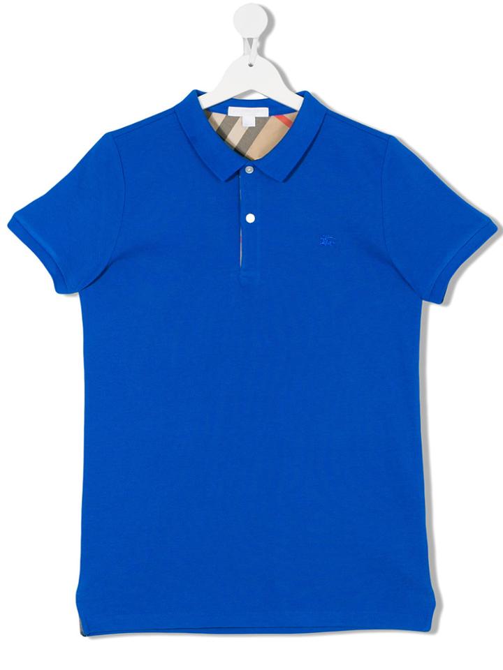 Burberry Kids Embroidered Logo Polo Shirt - Blue