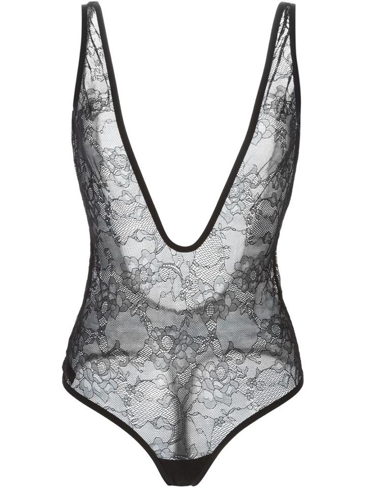 Maison Close Villa Des Lys Thong Body, Women's, Size: M, Black, Nylon/spandex/elastane