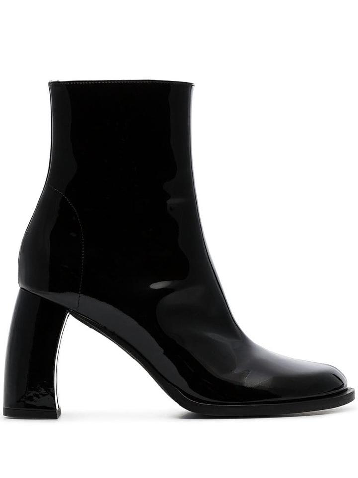 Ann Demeulemeester Black Curved-heel Patent Leather Boots