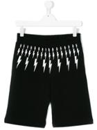 Neil Barrett Kids Lightning Bolt Print Shorts - Black