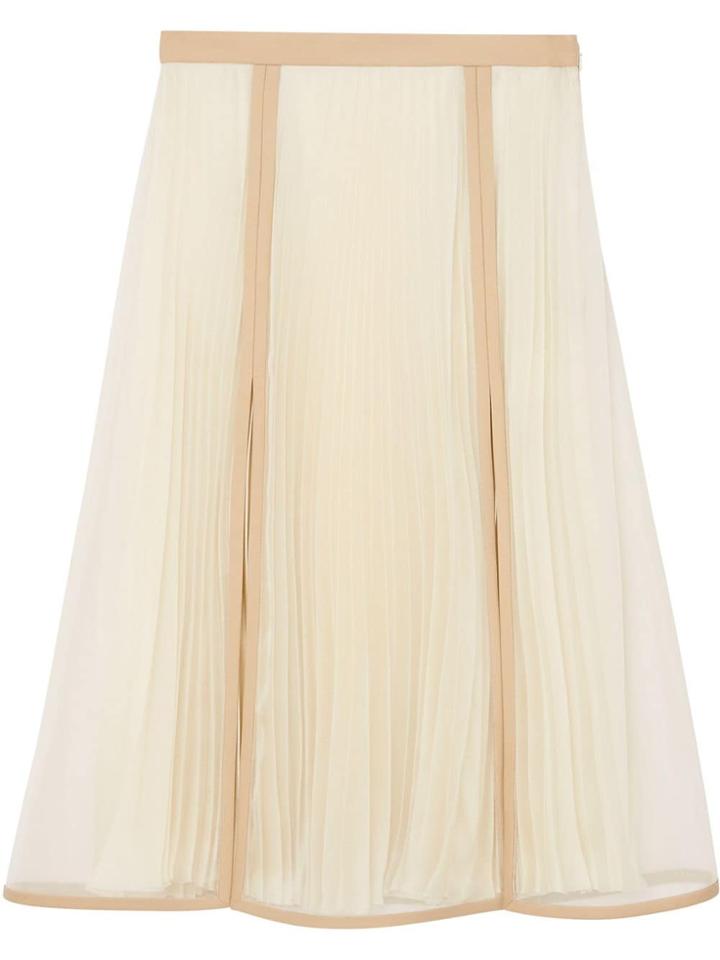 Burberry Chiffon Panel Silk Pleated Skirt - Neutrals