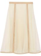 Burberry Chiffon Panel Silk Pleated Skirt - Neutrals