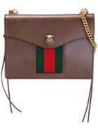 Gucci Stripe Detailing Crossbody Bag, Brown, Calf Leather