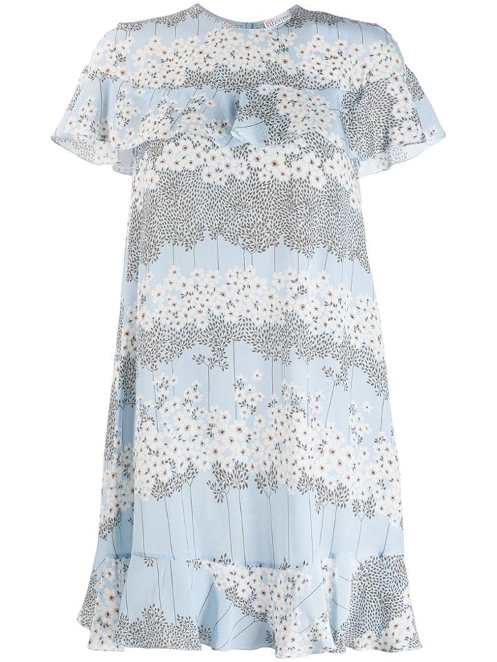 Red Valentino Floral Print Silk Dress - Blue