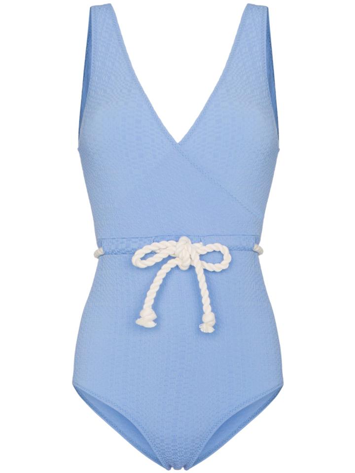 Lisa Marie Fernandez Yasmin Seersucker Cord Belt One Piece - Blue