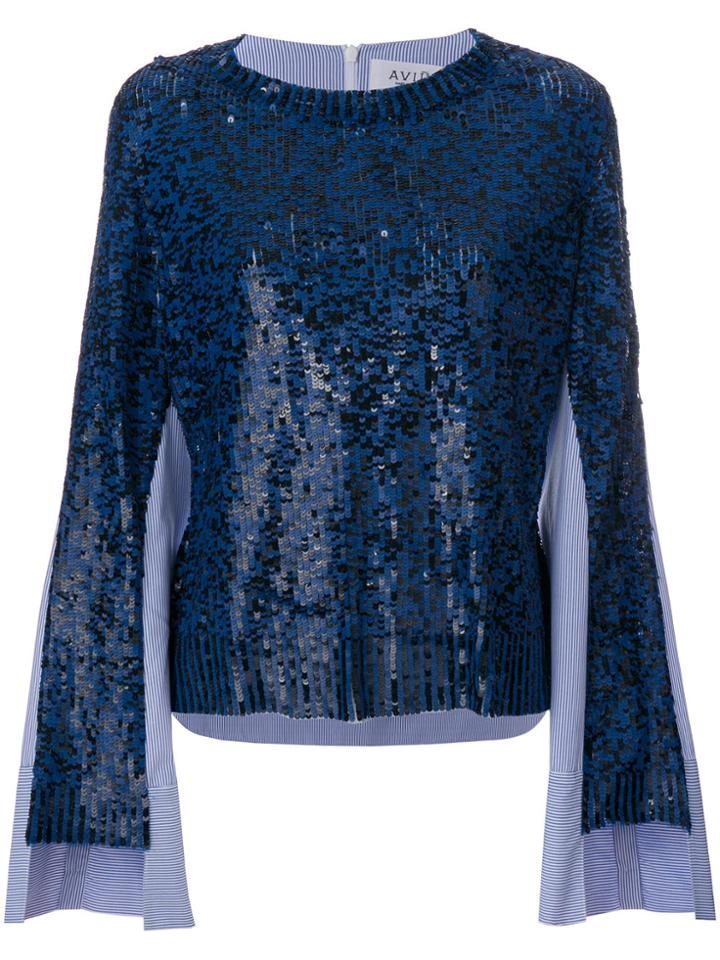 Aviù Sequinned Tulle And Poplin Pullover - Blue