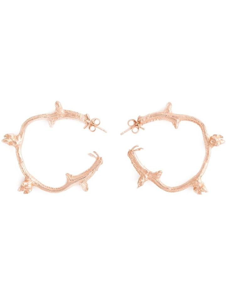 Ros Millar Branch Hoop Earrings, Women's, Metallic, Rose Gold Plated Sterling Silver