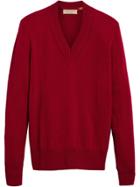 Burberry Cashmere V-neck Sweater - Red