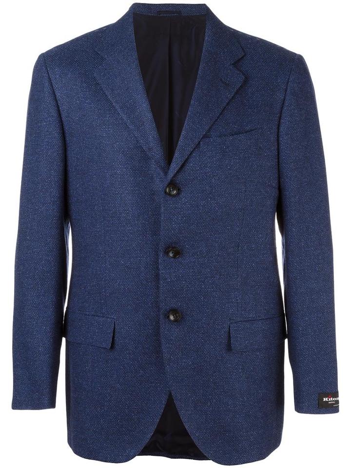 Kiton Buttoned Long Sleeve Blazer, Men's, Size: 54, Blue, Wool/cotton/cashmere/cupro