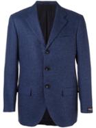 Kiton Buttoned Long Sleeve Blazer, Men's, Size: 54, Blue, Wool/cotton/cashmere/cupro