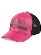 Gucci Gucci Print Leather Baseball Hat - Pink & Purple