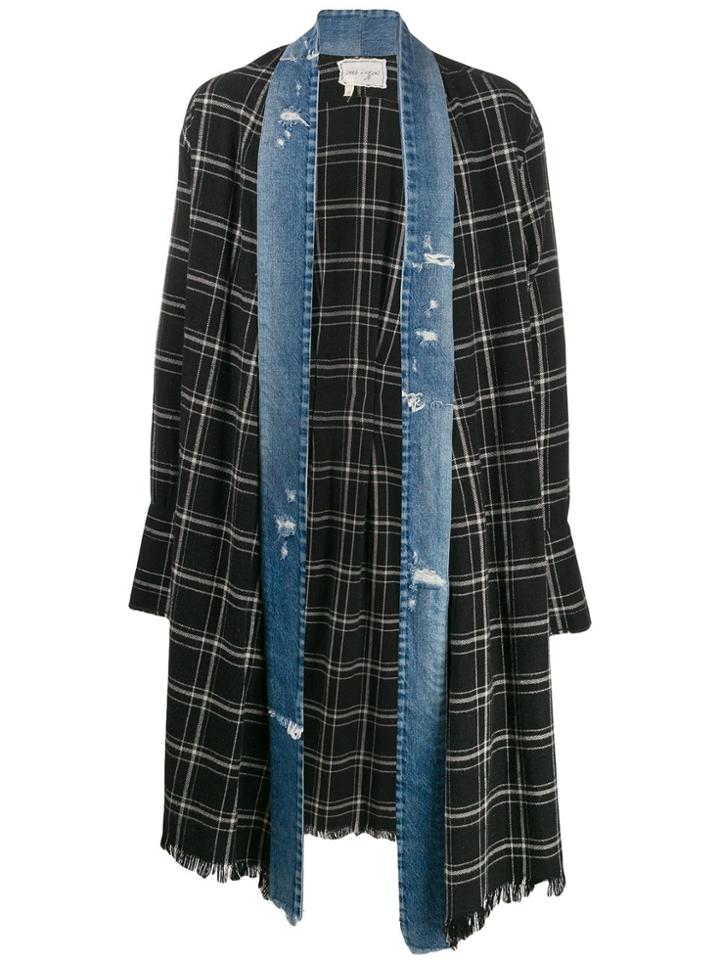 Greg Lauren Checked Denim Trim Coat - Black