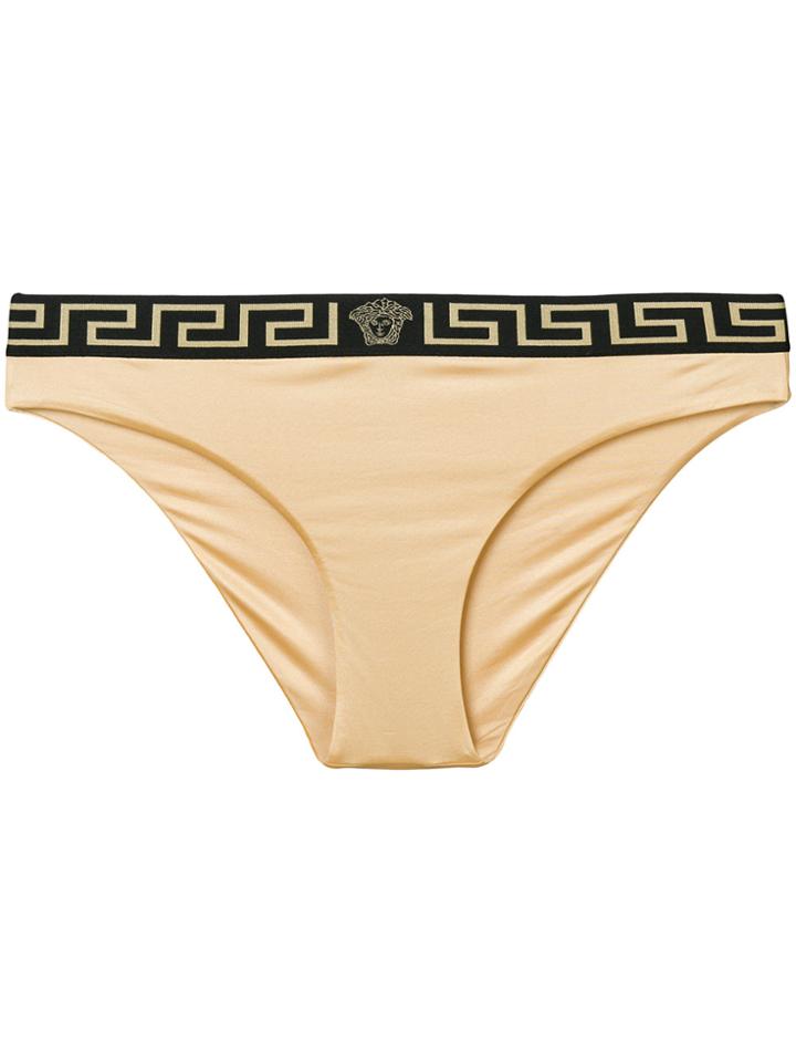 Versace Grecca Waistband Bikini Briefs - Metallic