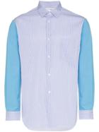 Comme Des Garçons Shirt Stripe Panelled Cotton Shirt - Blue