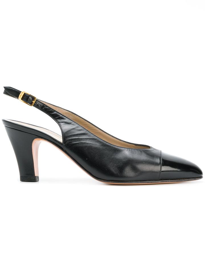 Salvatore Ferragamo Vintage Contrast Toe Slingback Pumps - Black