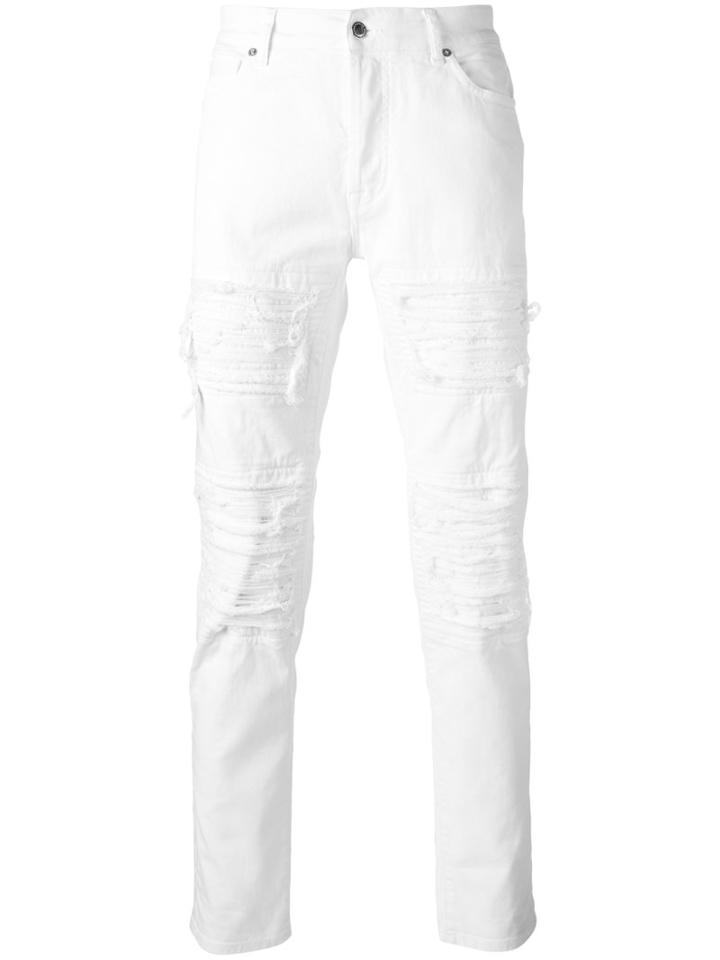 Marcelo Burlon County Of Milan Distressed Jeans, Men's, Size: 30, White, Cotton/spandex/elastane