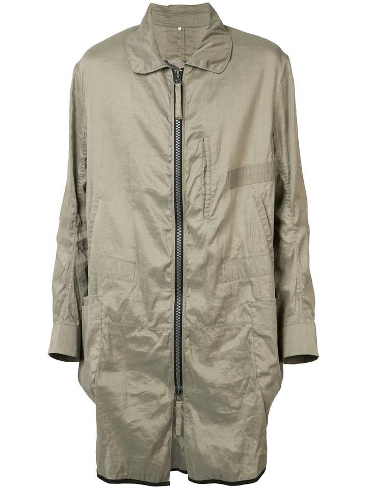 Ziggy Chen Zipped Coat, Men's, Size: 48, Nude/neutrals, Cotton/ramie