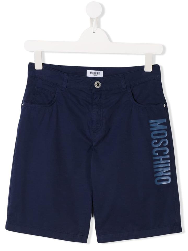 Moschino Kids Teen Logo Print Denim Shorts - Blue