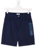 Moschino Kids Teen Logo Print Denim Shorts - Blue