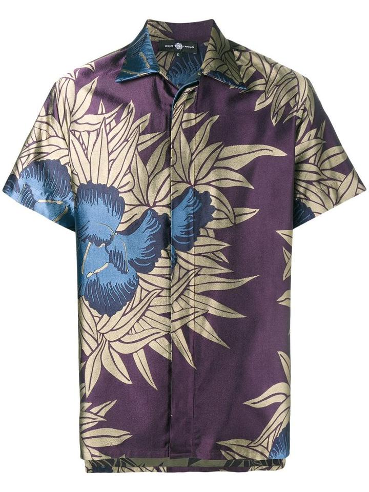 Edward Crutchley Floral Printed Shirt, Men's, Size: Medium, Pink/purple, Silk/polyester