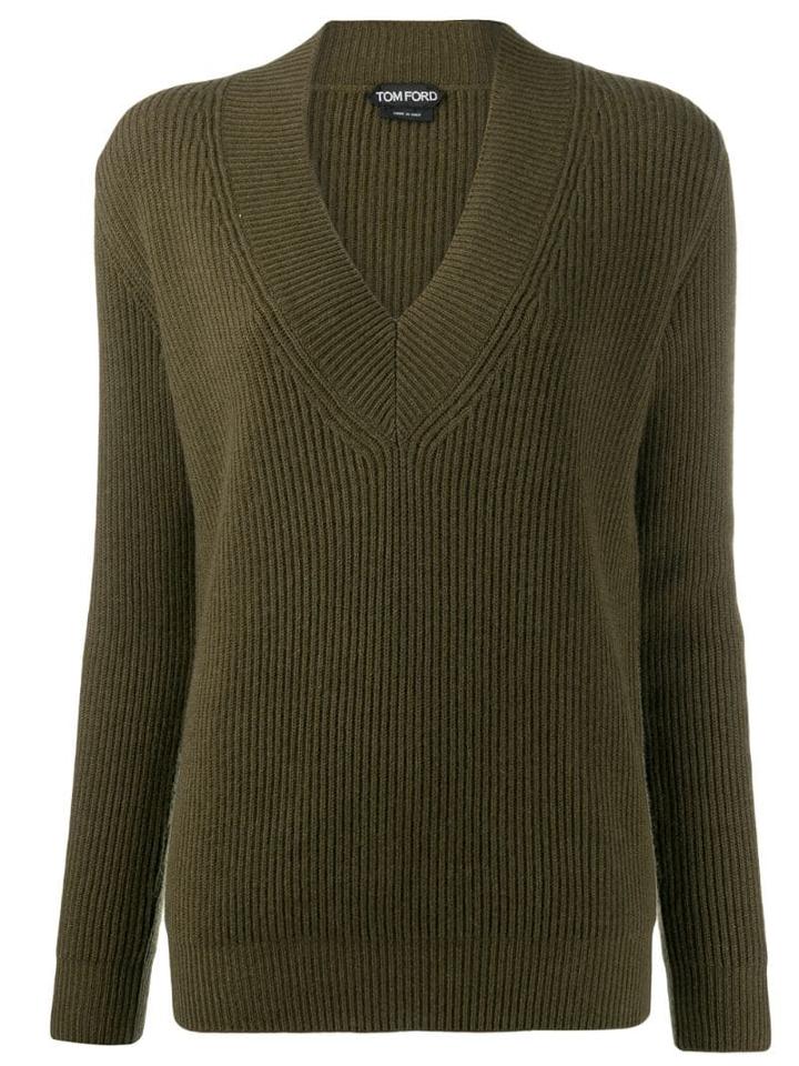 Tom Ford Ribbed V-neck Jumper - Green