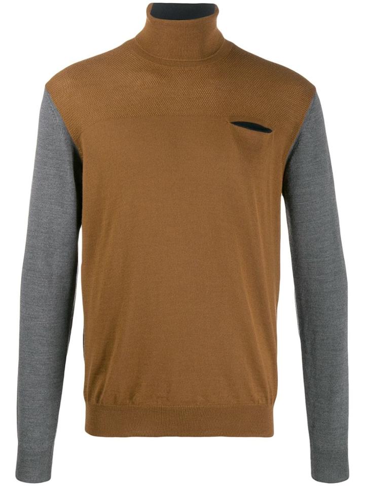 Manuel Ritz Colour Block Roll Neck Sweater - Brown
