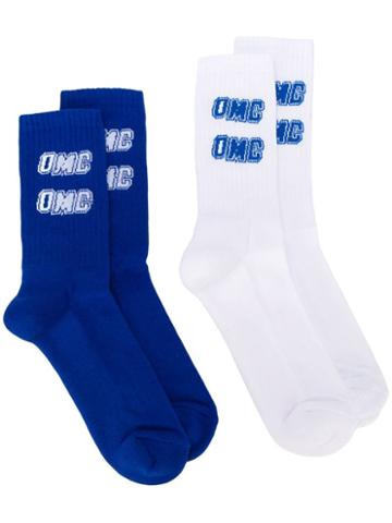 Omc Logo Embroidered Socks - Blue