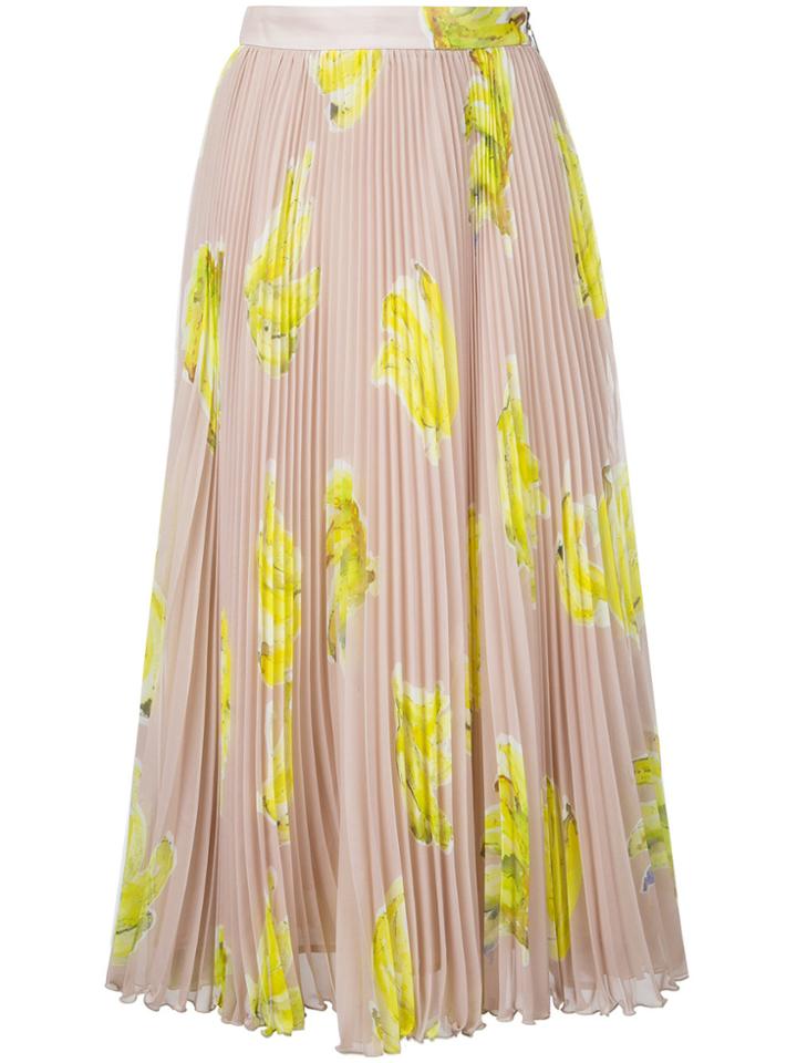 Msgm Banana Print Pleated Skirt - Nude & Neutrals
