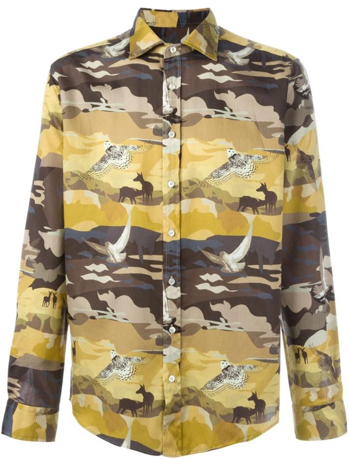 Etro Animalier Print Shirt, Men's, Size: Small, Yellow/orange, Cotton