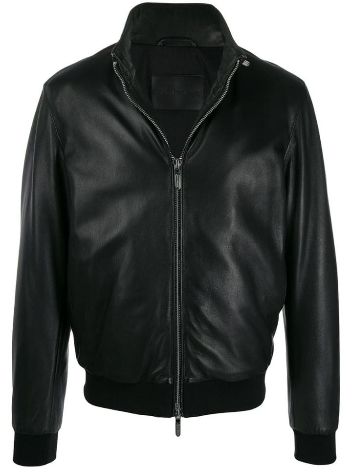 Emporio Armani Slim-fit Leather Jacket - Black