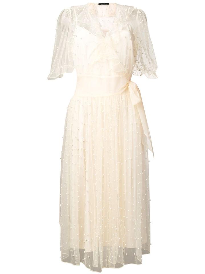 Rokh Pearl Embellished Tulle Dress - Neutrals