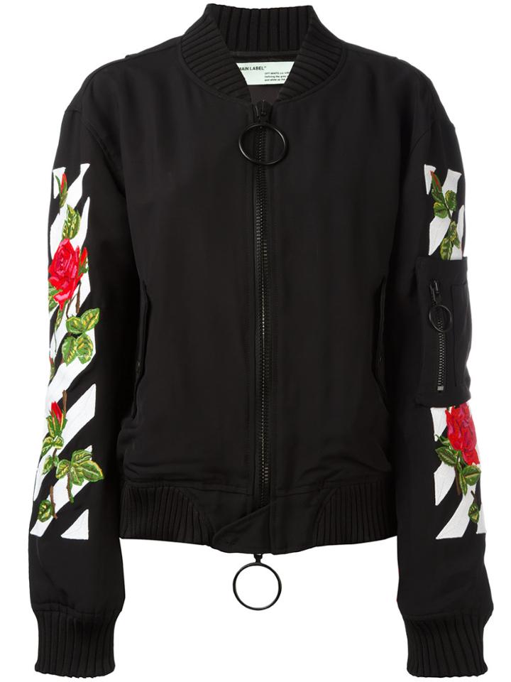Off-white Roses Logo Bomber Jacket - Black