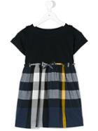 Burberry Kids - Checked Skirt T-shirt Dress - Kids - Cotton - 6 Yrs, Blue