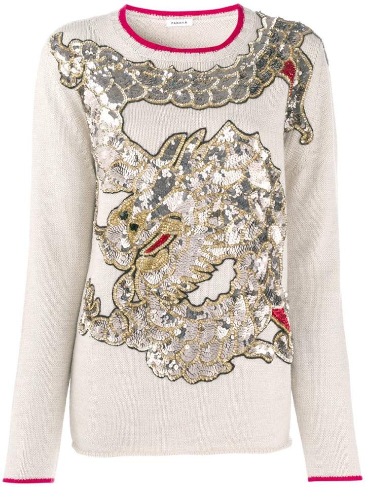 P.a.r.o.s.h. Sequin Dragon Sweater - Nude & Neutrals