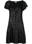 Saint Laurent Sequin Flutter Sleeve Dress, Women's, Size: Medium, Black, Polyester