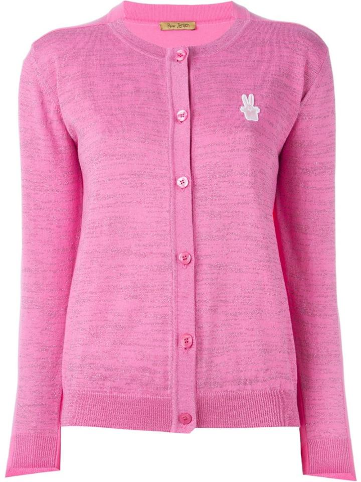 Peter Jensen Embroidered Logo Cardigan, Women's, Size: Small, Pink/purple, Cotton